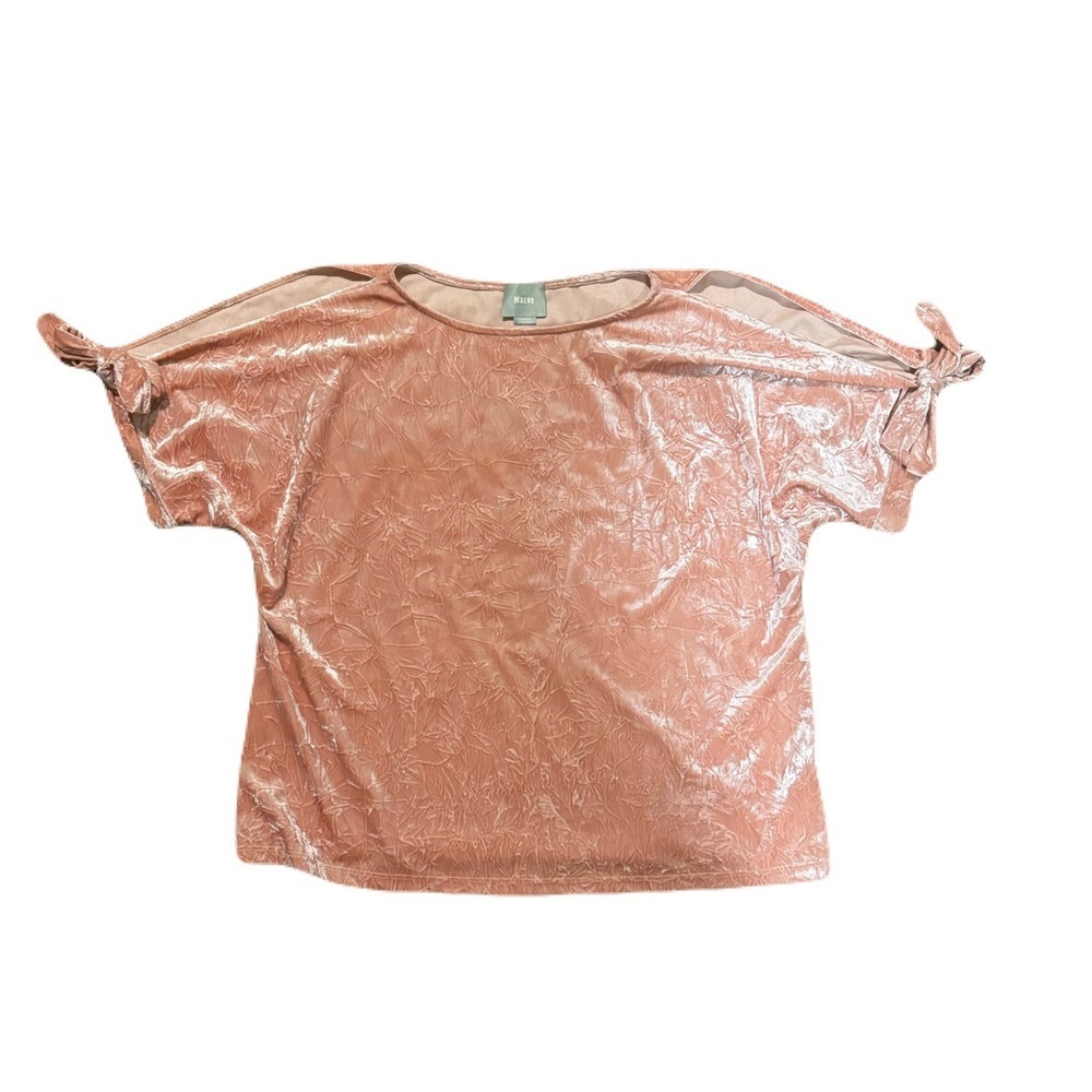 Maeve by Anthropologie Crushed Velvet Cold Shoulder Blouse Coral spring summer - Picture 5 of 6